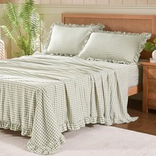 Gingham Sheet Set, Lightweight Super Soft Brushed Microfiber Queen Sage Green