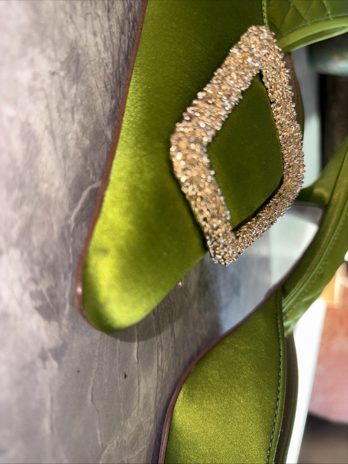 Sam Edelman Brit Glow Lime Green Satin Kitten Heel Mule Size 6.5