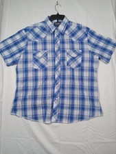 Wrangler Western Shirt Men's XL Blue Plaid Pearl Snap Cowboy Rodeo Lightweight
