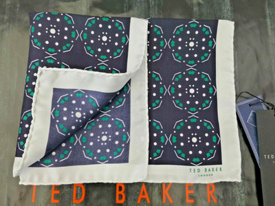 Ted Baker Einstecktuch Herren Italienisch Seide Marine Antpoc Muster Taschentuch UVP 29 