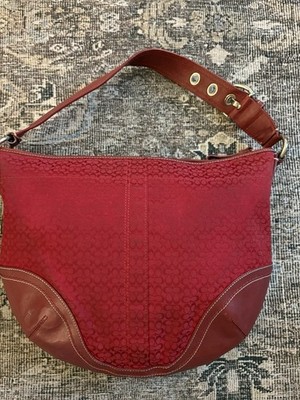 Vintage Coach Women's SoHo Hobo Bag Y2K Red Canvas And Leather Shoulder Bag