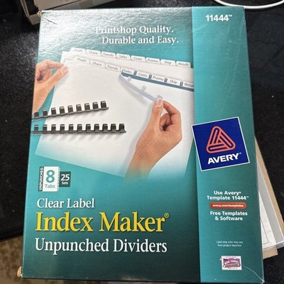 Avery 11444 Index Maker Clear Label Divider 8 Sets Of 8 Tab Blank Partial Pack