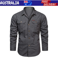 Men Tops Long Sleeve Cargo Shirt Mens Lapel Neck Soft Hiking Casual Blouse Work