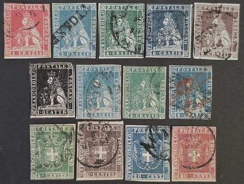 TUSCANY ITALIAN STATES 1851-1860 Used Lot 13 Sass #4-8/10/13-15/18-21 CV €4850+