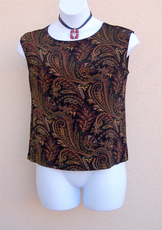 Coldwater Creek Otoño Color Viaje Tejido Camiseta sin Mangas Talla M L Paisley Cami Blusa Concha Foto 2 de 4