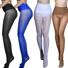 Women's High Waist Oil Shiny Glossy Stockings Pantyhose Seamless Tights Hosiery