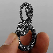 Stainless Steel Snake Pendant Necklace Men Gothic Punk Hip Hop Animal Jewelry