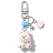 Cute 3D Puppy Dog Keychain Flocking Plush Keyring Stuffed Animal Keychains Bag