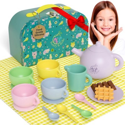 Silicone Tea Set for Toddlers 3-5 18 Pc Pretend Play Tea Party Set with Picnic C