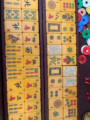 Vintage Butterscotch Bakelite Mahjong Set Catalin Mah Jongg Game Tiles Case - Picture 11 of 18