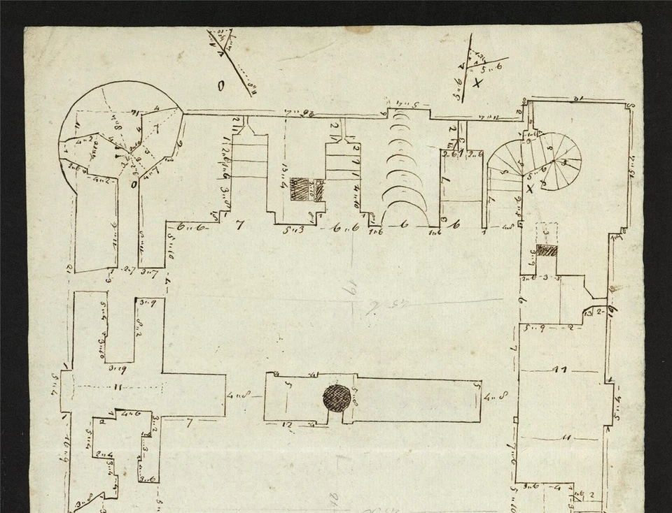 Dibujo a pluma y tinta plano del castillo de Rochester Kent finales del siglo XVIII principios del siglo XIX Foto 3 de 4