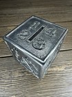 Vintage Pewter Alphabet Block Coin Bank Animals ABCD Silver Plated Cube — photo 1