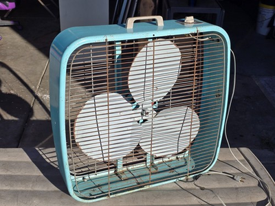 #ad #ad Vintage Dominion 2 Speed Metal Box Fan With Orig Aqua Turquoise Works Well USA $55.00