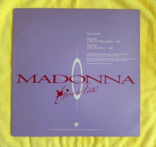 Madonna Live To Tell 12" Promo PRO-A-2470 Sire 1986 VG+