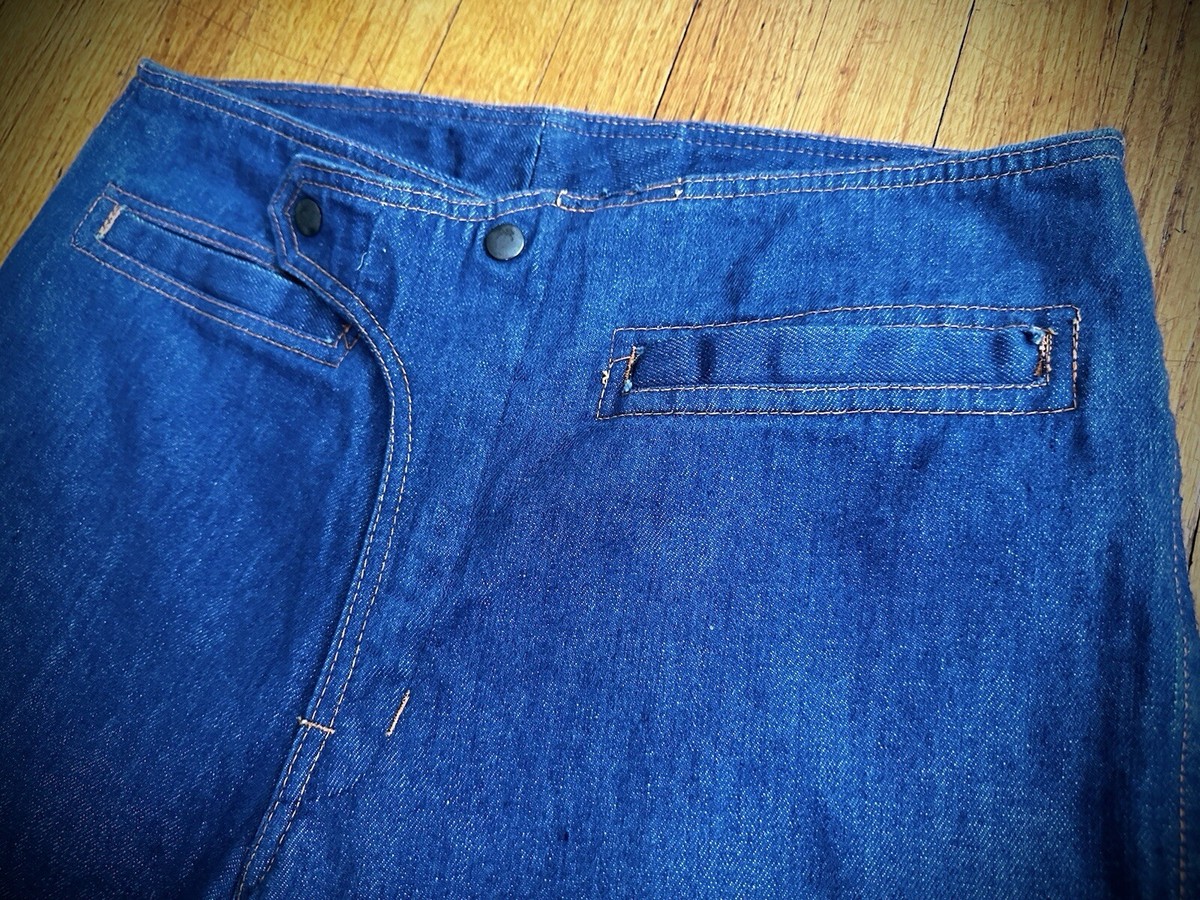 Vintage 70s Y2K Blue Denim Big Bell Bottom Jeans 32 x 38 Flare Low