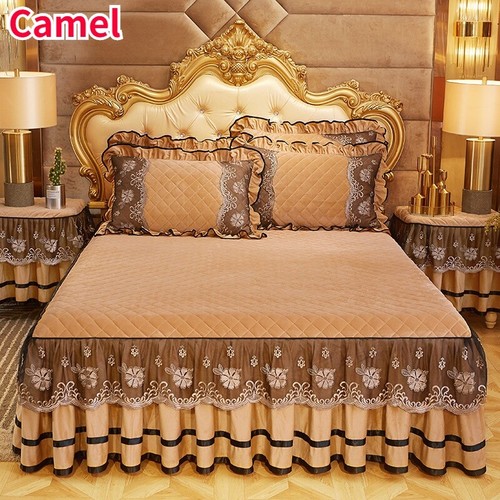 Flannel Lace Ruffle Bed Skirt Sheet Quilted Bedcover Bedspread Pillowcases Home - Picture 18 of 21