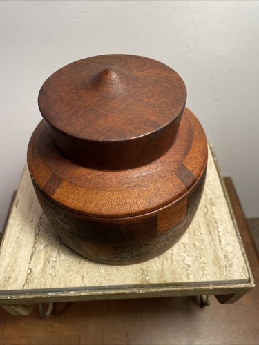 Mid Century Teak Container Teak Mid Century Tobacco? Jar Wooden Staved Lidded - Picture 16 of 19