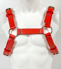 Vegan Red Bulldog Chest Men's Harness Thick Vegan Leather USA Made Pride