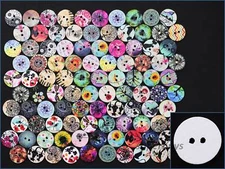 100pcs Vintage Pattern White Back Button 2 Holes Mixed Assorted Sewing Scrapbook