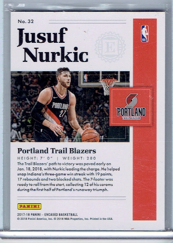 JUSUF NURKIC 2017-18 Panini ENCASED /99 Trail Blazers #32 - Image 2 of 2