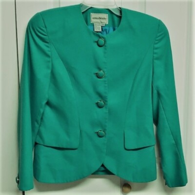 Vintage Ashley Brooke Green Lined Long Sleeve Rayon Blend Blazer Size 10 Short