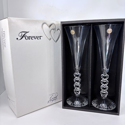 Forever Champagne Flute Glasses Heart Stem Wedding Lead Crystal Cristal d'Arques