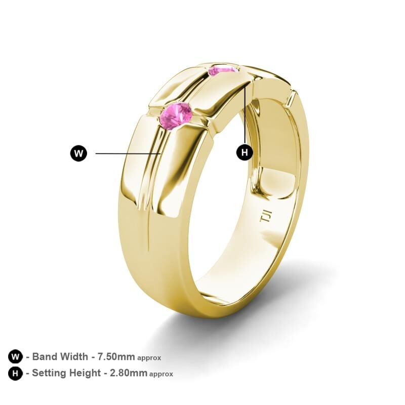 Pink Sapphire Cross Patterned Men Wedding Band (7.50 mm) in 10K