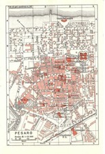 Carta geografica antica PESARO pianta della città TCI 1939 Antique map