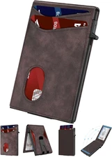 Minimalist Slim Wallet for Men, Credit Card Holder with Pop Up Card Case (BROWN)