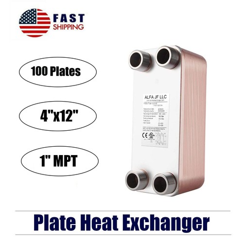 Stainless Steel Plate Heat Exchanger 4x12 100 Plate 1"MPT for Snow Melt