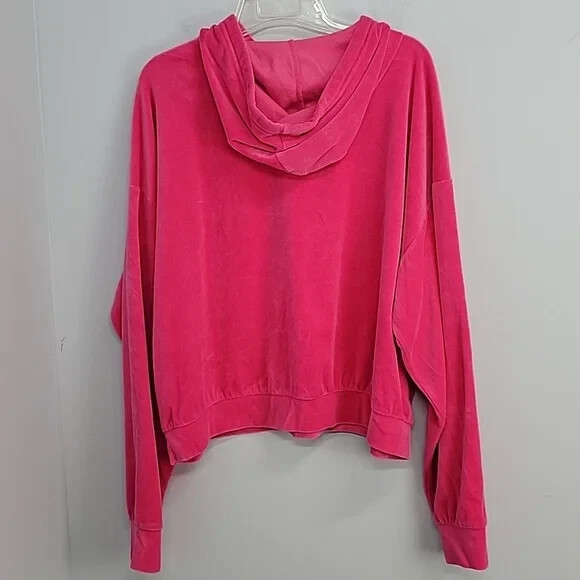 Juicy Couture Velour Hoodie Womens Size L Large Pink Black Spell