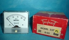 Triplett AC Amperes Panel Meter 0-25 Amps Model 337-PL w/ Orig Box