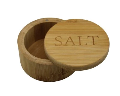 DEPENDABLE INDUSTRIES INC. ESSENTIALS Natural Bamboo Salt Cellar Box Swivel Locking Magnetic Lid Kitchen Organizer 7oz