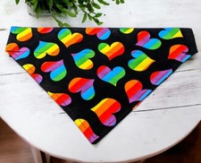 Rainbow Heart Dog Bandana Over the Collar Bandanas Slide Slip on Bandanna