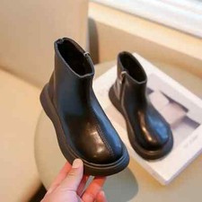 Autumn Winter Boots Simple Girl's Ankle Boot Kid Short Leather Boots Side Zipper