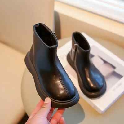 Autumn Winter Boots Simple Girl's Ankle Boot Kid Short Leather Boots Side Zipper