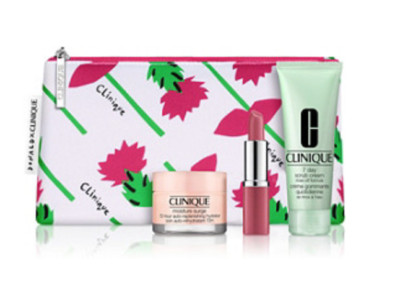 Clinique Qty/Set 4 Moisture Surge Hydrater/Lip Colour/7 Day Scrub/Bag Travel
