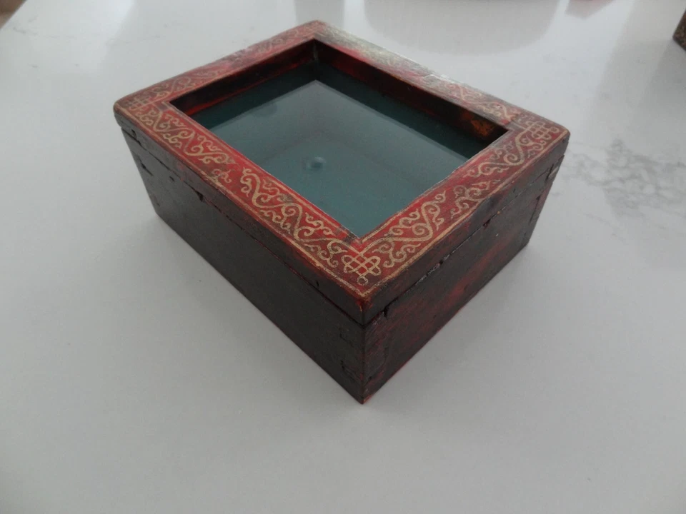 CAJA GAU AMULETO DE MADERA VINTAGE BUDISTA MONGOL HECHO A MANO Foto 4 de 4