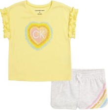 Calvin Klein Girls 2 Pieces Pale Banana Short Set Size 4, 5, 6, 6X
