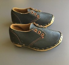 Vintage Handmade Pair of Children s Shoes - Wood Leather Clogs - Size 5