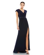 Mac Duggal Navy Blue Crystal Belt Jersey Gown Size 16