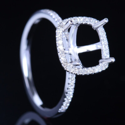 8x8mm Cushion Semi Mount Anniversary Ring 18K White Gold Diamonds Fine Jewelry 