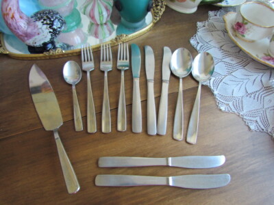 Gense Sweden Facette Stainless Fish Pie Server lot Tea Spoon Dinner Fork Knife
