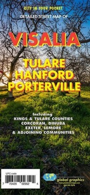 Detailed Street Map of Visalia, Tulare, Hanford, California, Global Graphics
