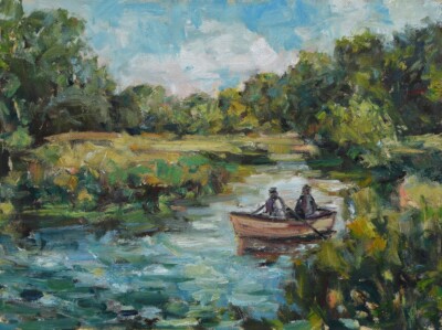 Art Orig. Oil Painting RM Mortensen ''A Boat Ride In The Canal'' Landscape