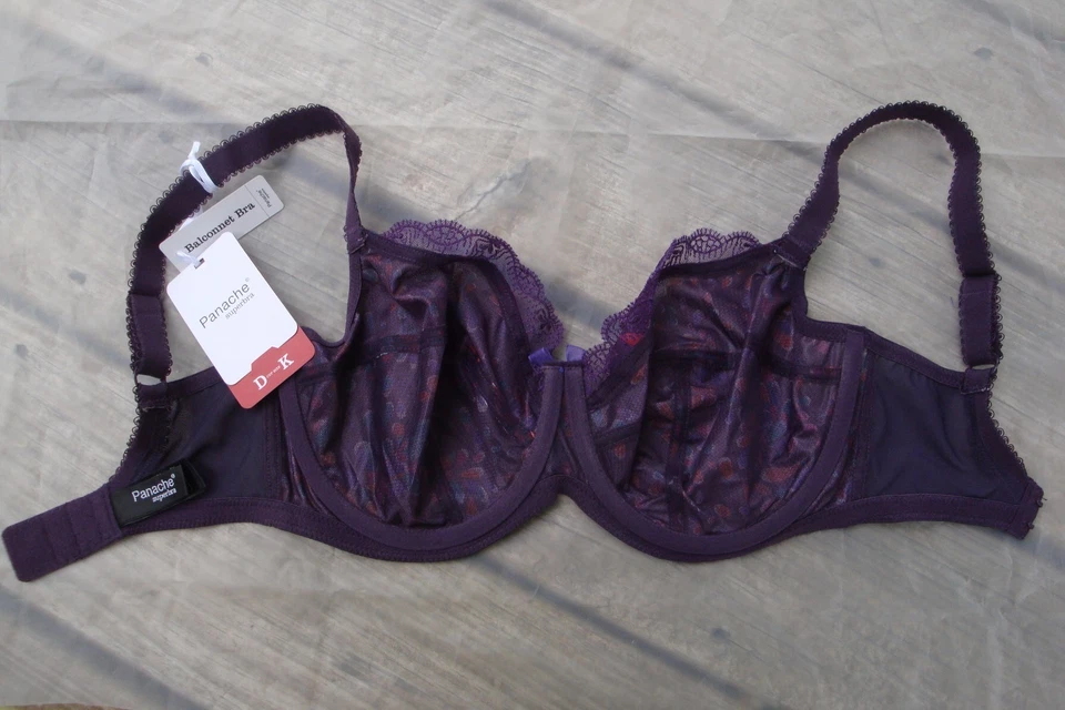 Sujetador Panache Superbra Balconnet Púrpura Floral Transparente "Me encanta el ajuste" Talla EE. UU./Reino Unido 30FF Foto 3 de 4