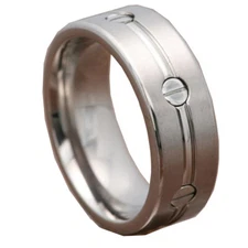 8mm Titanium Band Pip Cut Brushed Nut Head Inlay Wedding Engagement Band