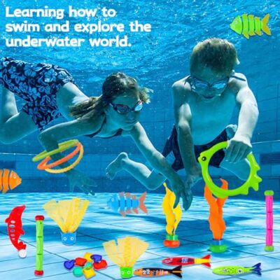 HAPPY FINDING 35-Piece Diving Toy Set For Pool - Swimming Training Toys, Rings & Sticks For Kids Summer Fun 1 thumbnail image