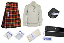 Men Scottish 9 Pieces 8 Yards Kilt Outfit with Sporran, Buchanan Tartan