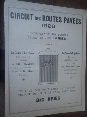 ARIES 1ER CIRCUIT DES ROUTES PAVEES + Parfum d'ORSAY LE DANDY ILLUSTRATION 1927
